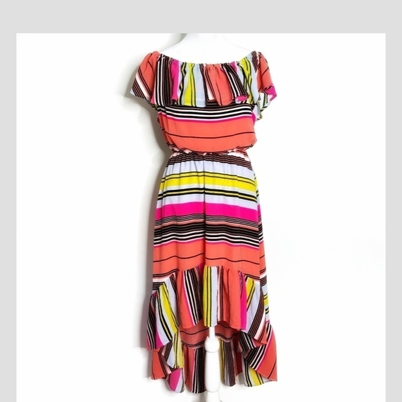 Charles Henry Dress High Low Ruffle Top On/ Off Shoulder Stripe Flounce Bottom - Picture 11 of 14